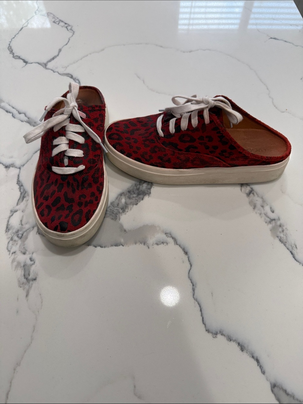 Lucky Brand Red Leopard Print Slip-On Sneakers